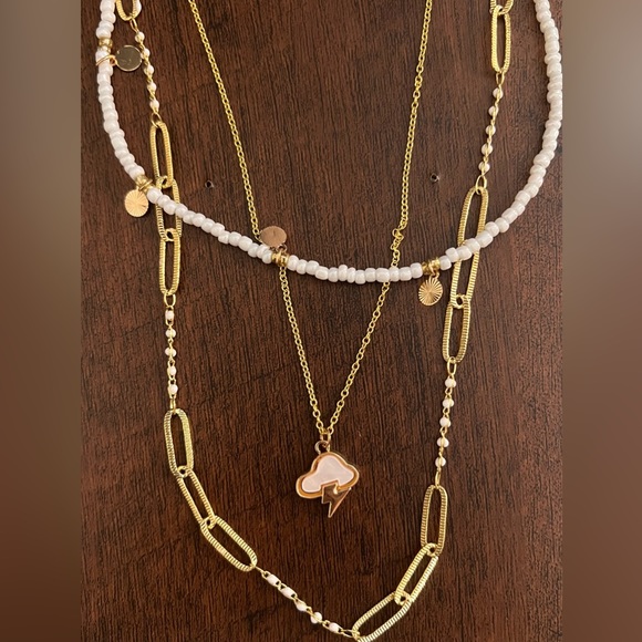 White & Gold Multi-chains Necklace Set - Layered Boho Necklace - Trendy Necklace - Picture 9 of 9